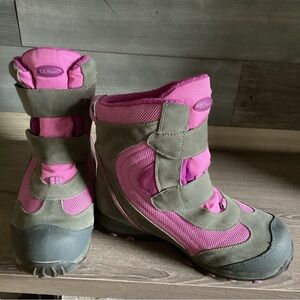 L.L. Bean Kids Pink and Olive Snow Boots